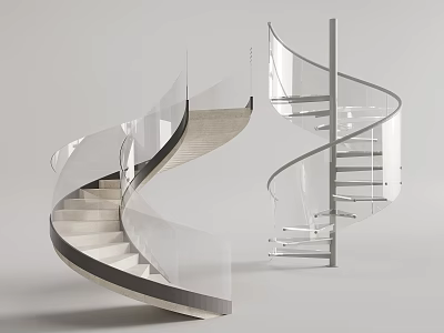 Elegant Modern Spiral Staircase Design With Glass Railing And Metal Frame Steps 3d model