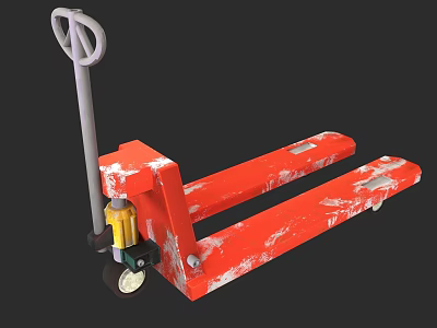 Red Manual Hydraulic Pallet Jack Industrial Equipment With Forks And Wheels 3d model