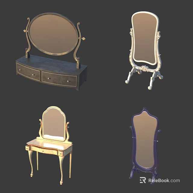 Various Stylish Dressing Tables Featuring Ornate Mirrors Drawers And Leg Designs 3d model 