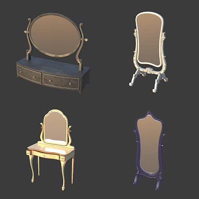 Various Stylish Dressing Tables Featuring Ornate Mirrors Drawers And Leg Designs 3d model