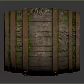 Vintage Wooden Barrel With Rustic Metal Hoops Weathered Wood Grain And Green Moss Accents