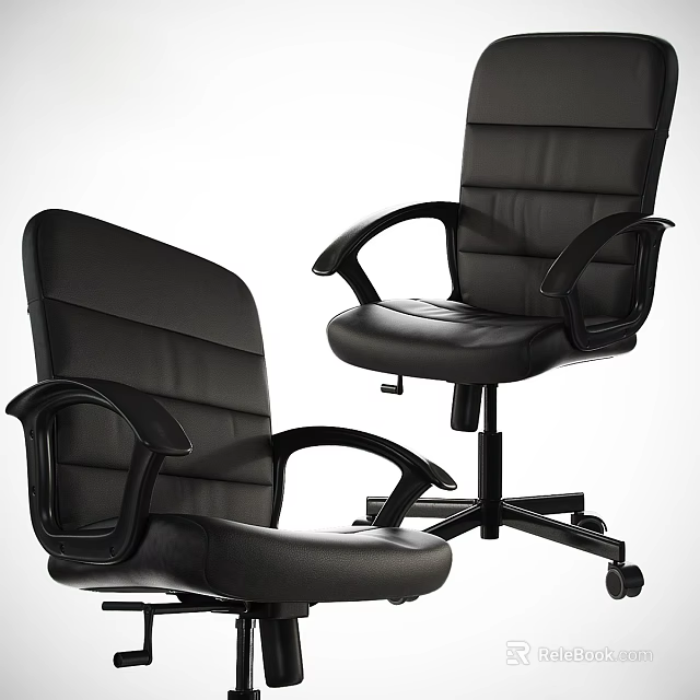 Modern Black Leather Office Chair With Adjustable Base Armrests And Wheels 3d model 