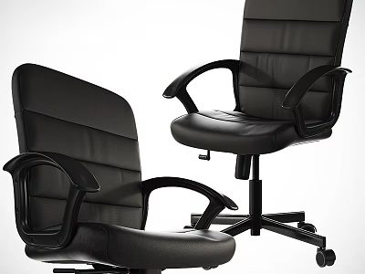 Modern Black Leather Office Chair With Adjustable Base Armrests And Wheels 3d model