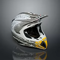 Stylish Off Road Motorcycle Helmet Featuring Gray White Yellow Patterns And Visor