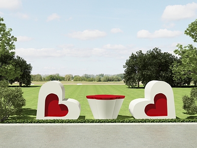 Love chair stool a group of clock-in net red commercial center park red and white park love emotional interaction 3d model