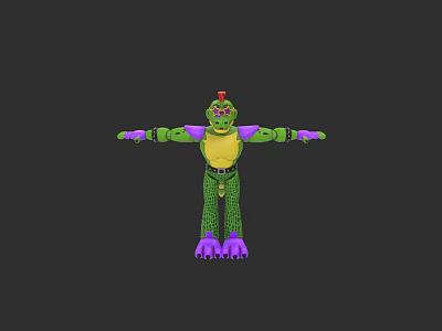 Cartoon Reptile Character With Green Scaly Body And Purple Limbs Stretching Arms 3d model