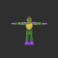 Cartoon Reptile Character With Green Scaly Body And Purple Limbs Stretching Arms