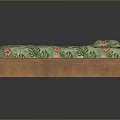 Wooden Pet Bed With Green Tropical Leaf And Red Flower Pattern Cushion