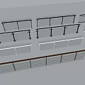 Modern Glass Panel Railings With Metal Frames And Various Design Styles 3d model