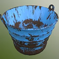 Rusted Blue Industrial Bucket Equipment With Vintage Metal Handles And Weathered Design