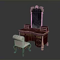 Classic Mahogany Desk With Ornate Mirror Gold Accents And White Upholstered Chair