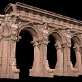 Ornate Classic Stone Carved Architectural Element With Arches Columns And Sculptures