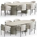 Stylish Dining Table Set With Oval Wooden Tabletop And Upholstered Metal Leg Chairs