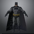 A Man In Batman Costume With Black Cape Gray Suit And Yellow Utility Belt