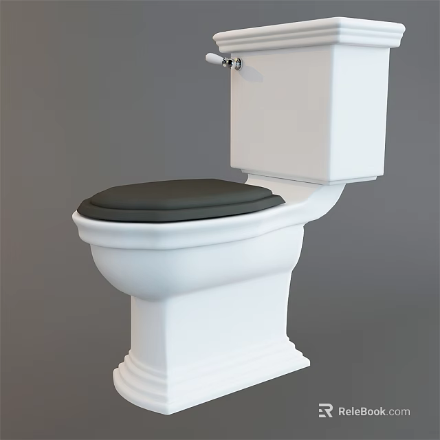 White Toilet with Black Seat Contemporary Design and Sturdy Base for Home Bathroom 3d model 