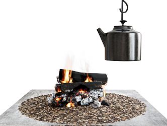 Modern teapot fireplace stove firewood stone 3d model