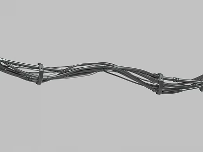 Long Twisted Metal Cables With Curved Structure Fastened By Black Straps 3d model
