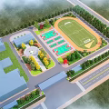 Garden Landscape Design With Football Field Track Green Spaces And Trees Around Buildings