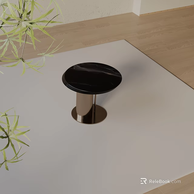 Modern Round Side Table With Black Marble Top And Gold Metal Base 3d model