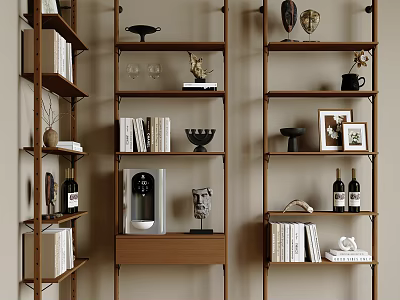 Stylish Bookcase With Books Decorative Items And Wine Bottles 3d model