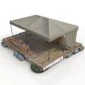 Rustic Floating Platform With Wooden Deck Canvas Canopy And Buoy Floats 3d model