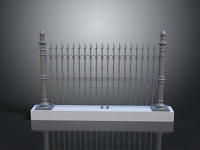 Decorative Iron Fence With Intricate Patterns And White Base In Scenic Setting 3d model