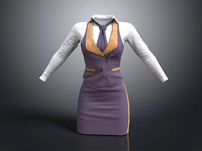 Purple Dress With White Long Sleeve Shirt Yellow Accents Vest Design And Tie 3d model
