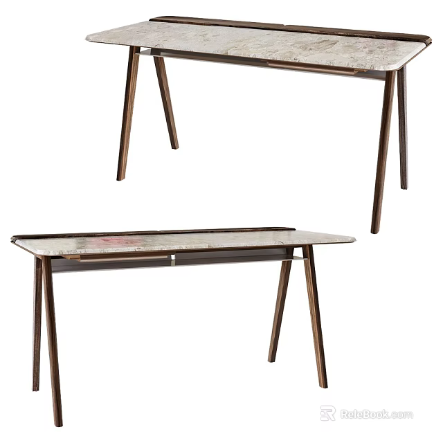 Modern Dressing Table Design With Marble Top And Wooden Slim Legs 3d model 