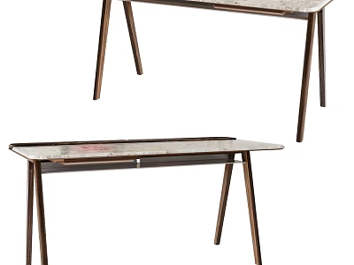 Modern Dressing Table Design With Marble Top And Wooden Slim Legs 3d model