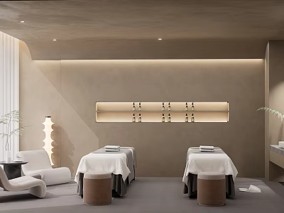Serene SPA Sauna Wellness Room With Massage Tables Ambient Lighting And Modern Interior Design 3d model
