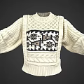 Vintage White Cable Knit Sweater With Geometric Pattern And Loose Sleeves