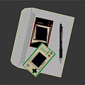 Retro Handheld Game Consoles Green Red Devices On White Paper With Black Pen