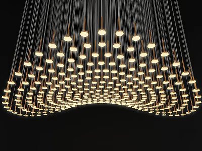 Modern Chandelier With Thin Strings Round Bulbs Curved Arrangement Warm Yellow Light 3d model