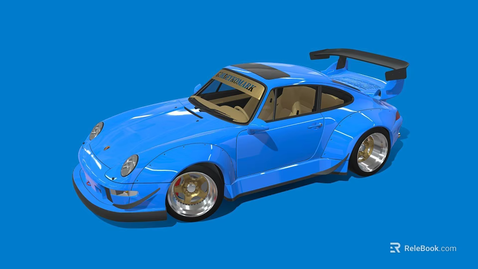 Blue Modified Sports Car With Shiny Exterior Rear Spoiler And Alloy Wheels 3d model 
