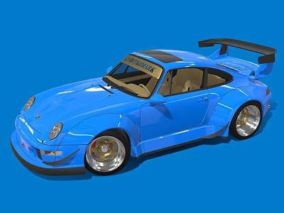 Blue Modified Sports Car With Shiny Exterior Rear Spoiler And Alloy Wheels 3d model
