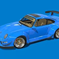 Blue Modified Sports Car With Shiny Exterior Rear Spoiler And Alloy Wheels
