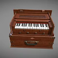 Vintage Brown Wooden Harmonium Musical Instrument With Keyboard And Carrying Case Design