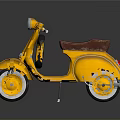 Vintage Yellow Scooter Classic Motorcycle With Brown Seat And White Rim Wheels
