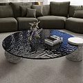 Round Coffee Table With Glass Top Marble Base And Decor In Living Room
