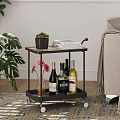 Wheeled Two Tier Side Table With Succulent Books Wine Bottles Flower Vase In Living Room