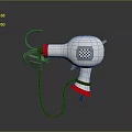 White Hair Dryer 3D Model With Red Accents Brown Cord And Simple Design