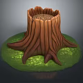 Detailed Wooden Tree Stump With Natural Growth Rings Texture And Green Grass Base