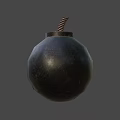 Single Black Bomb Weapon With Spiral Fuse Isolated On Dark Background