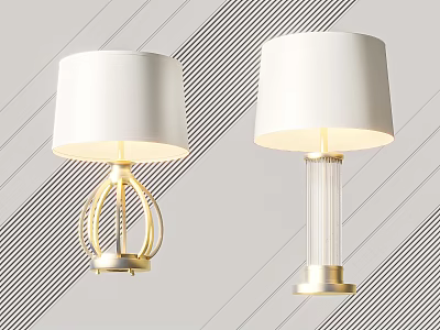 Modern Table Lamps With White Lampshades Golden Base And Transparent Column 3d model