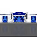 Vibrant Music Festival Stage With Blue Laser Beams Triangular Screens And Lighting Effects