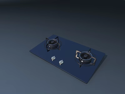 Modern Kitchen Gas Stove With Two Burners Blue Ceramic Panel And Control Knobs 3d model