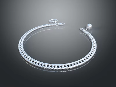 Elegant Silver Bracelet with Hollow Chain Links and Pearl Charm 3d model