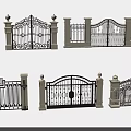 Ornate Wrought Iron Entry Gates Featuring Decorative Patterns And Pillar Supports