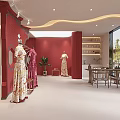 Modern Elegant Clothing Store Interior With Wavy Ceiling And Red Dress Mannequin