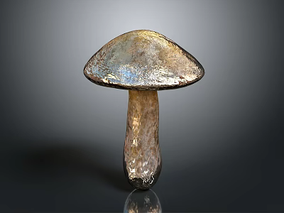 Shiny Metallic Mushroom With Glossy Cap And Stem On Dark Background 3d model